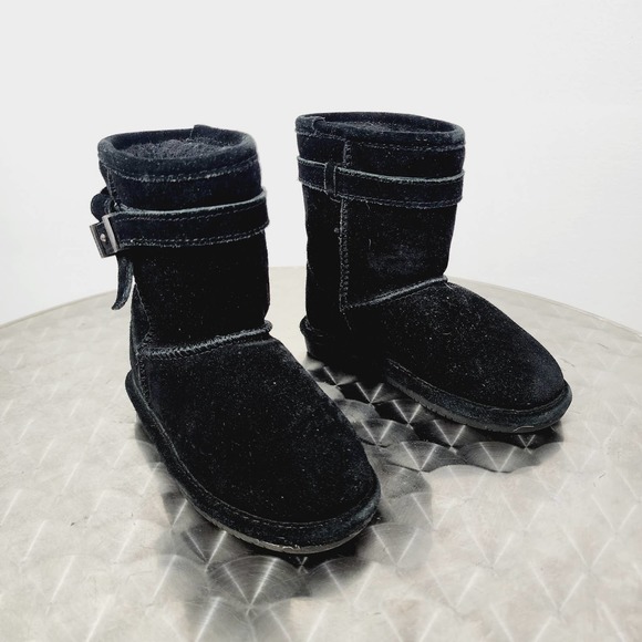 Bearpaw Val Toddler Black Cow Suede Boots Size 9 Winter Sherpa Shearling EUC - Picture 1 of 13